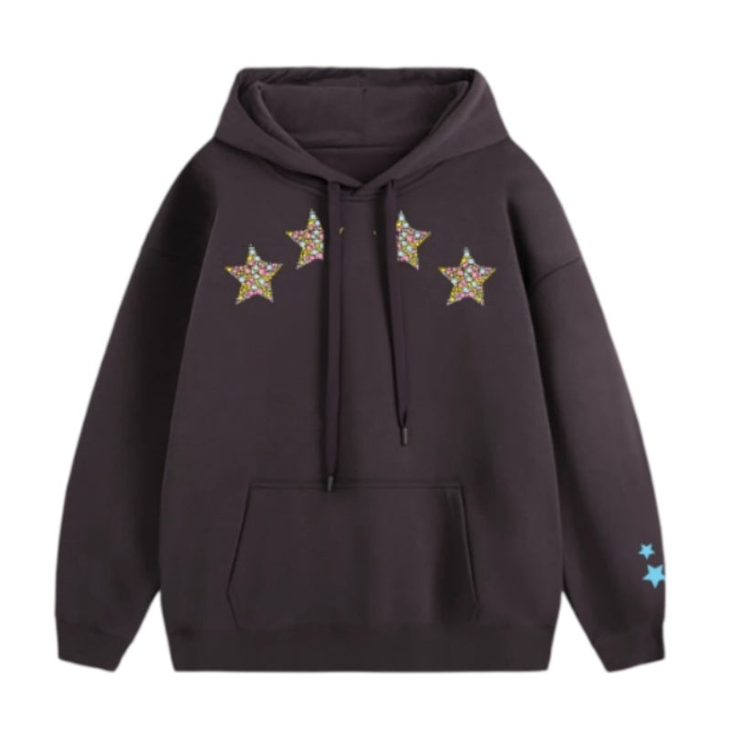 Plum Purple Retro Star Graphic Hoodie
