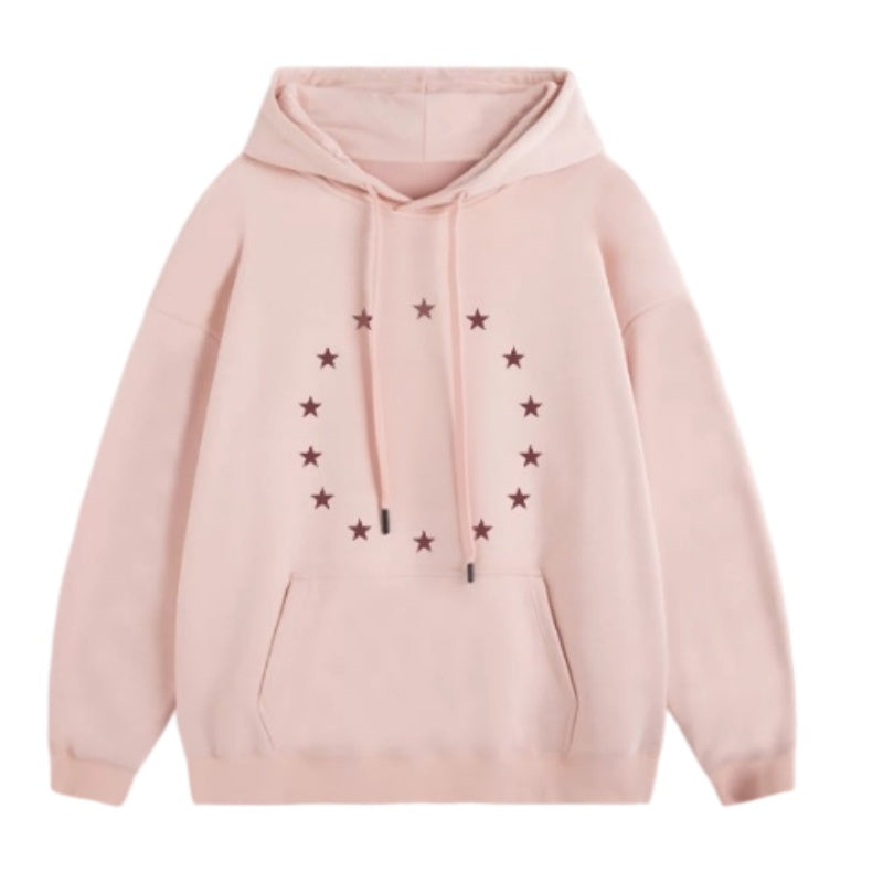 Light Pink Chic Street Star Print Hoodie